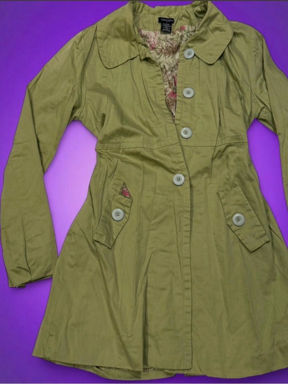 Eyeshadow Light Olive Green Women's Trench Coat